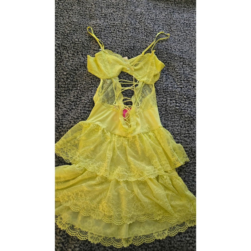 Dallas x Dallas Neon Yellow Lace Tiered Babydollā Lingerie Dress XS NWT